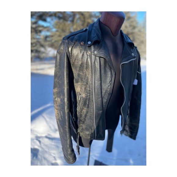 Vintage 80s Brush Fire Moto Steerhide Leather Jacket Biker Black Distressed Cana - Picture 7 of 16